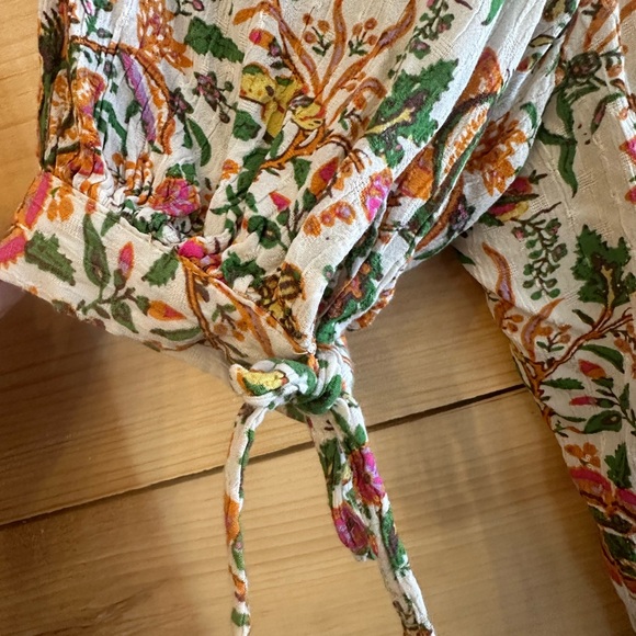 Nicole Miller Floral Blouse V Neck - Green, Orange, Pink Bohemian Flowy Boho - Picture 5 of 9